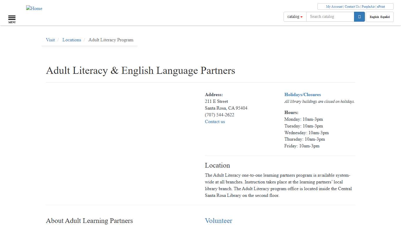 Adult Literacy Program Sonoma County Library