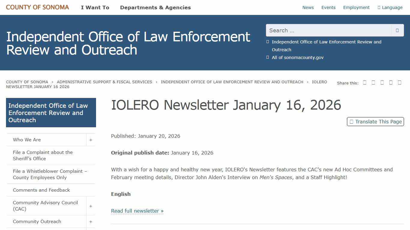 IOLERO Newsletter January 16, 2026
