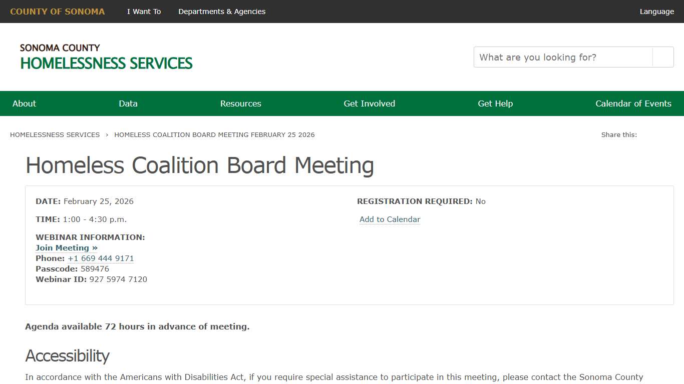 Homeless Coalition Board Meeting